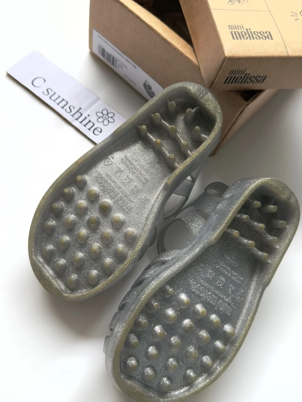 Mini Melissa Silver Glitter Jelly Sandals for Kids